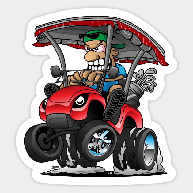 Funny Golf Cart Hotrod Golf Car Popping a Wheelie Cartoon Sticker by hobrath